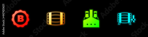 Set Bottle cap with beer, Wooden barrel, Pack of bottles and icon. Vector