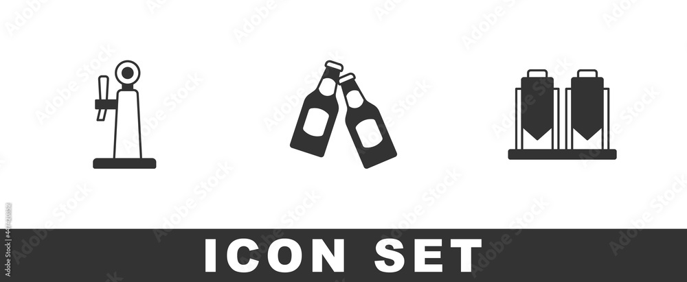 Set Beer tap, bottle and brewing process icon. Vector Set Beer tap, bottle and brewing process icon. Vector