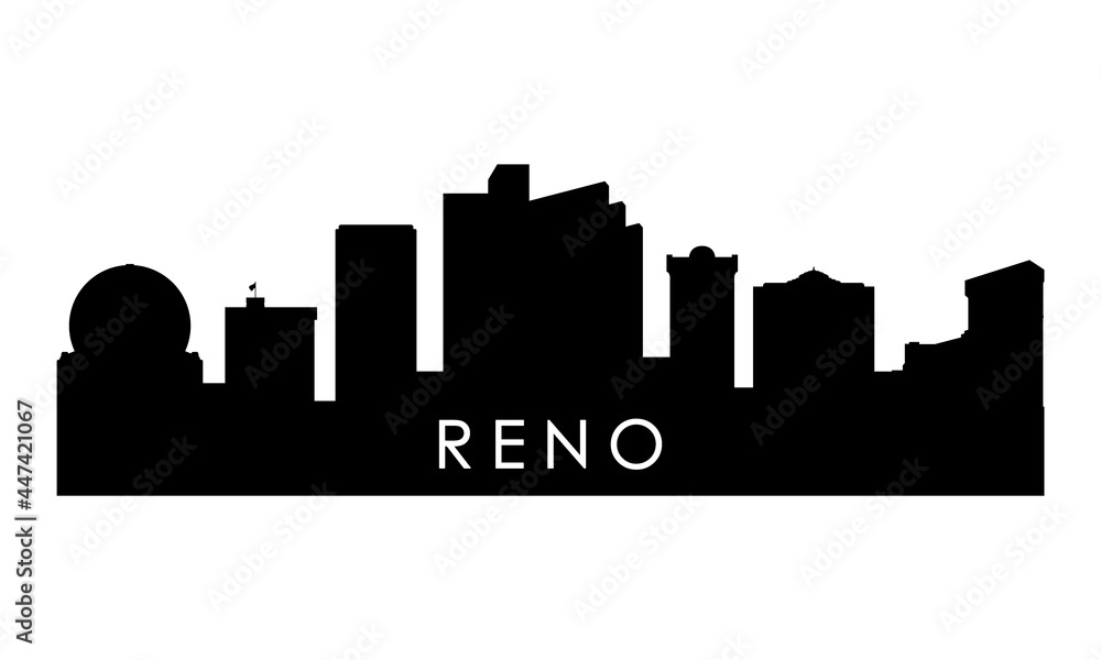 Reno skyline silhouette. Black Reno city design isolated on white background.