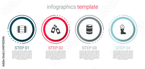 Set Wooden barrel, Beer bottle, Metal beer keg and Boot glass. Business infographic template. Vector