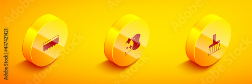 Set Isometric Sponge, and Handle broom icon. Vector