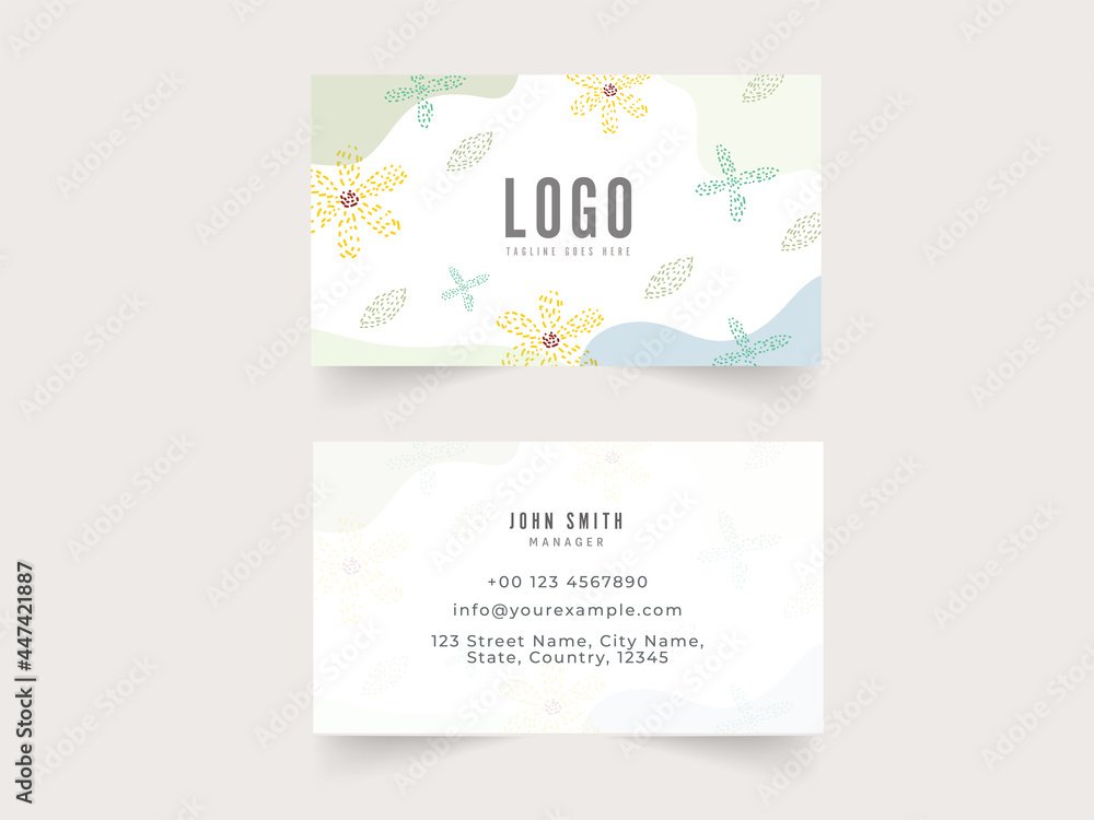 Creative Floral Business Card Template In Front And Back Side.