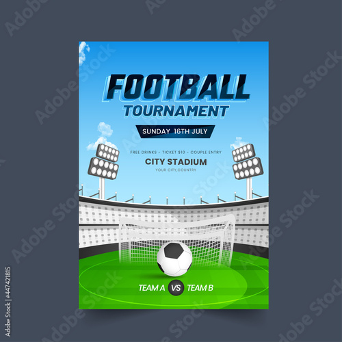 Football Tournament Poster Design With Stadium View And Participate Team A VS B.