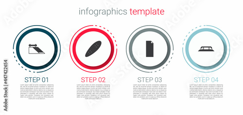 Set Skate park, Longboard or skateboard, Grip tape and Skateboard stairs with rail. Business infographic template. Vector