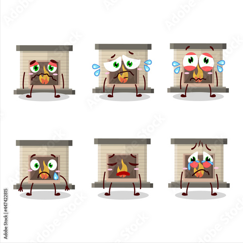 House fireplaces with fire cartoon character with sad expression