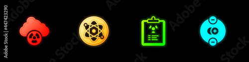 Set Acid rain and radioactive cloud, Atom, Radiation warning document and icon. Vector