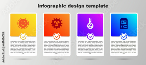 Set Power button, Radioactive, Meteorology thermometer and Dosimeter. Business infographic template. Vector