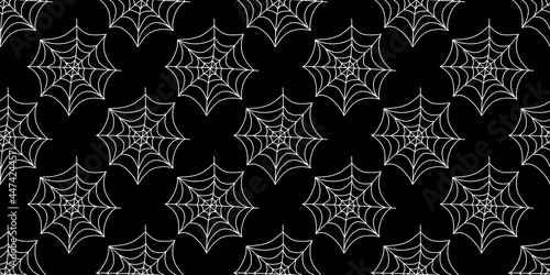 Spider web seamless pattern. Vector illustration isolated on white background. Halloween texture.