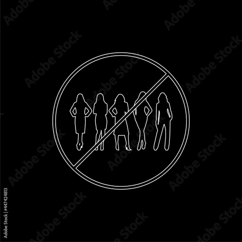 Group of people in prohibition sign isolated on dark background
