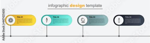 Set line Marker pen, Earth globe, Pen and Atom. Business infographic template. Vector