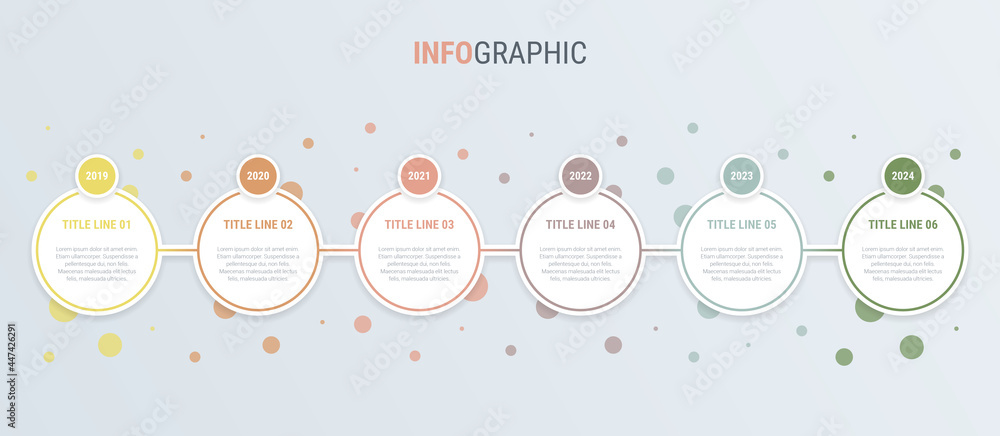 timeline template with circle buttons infographic... Infographic template. 6 options circle design with beautiful vintage ...