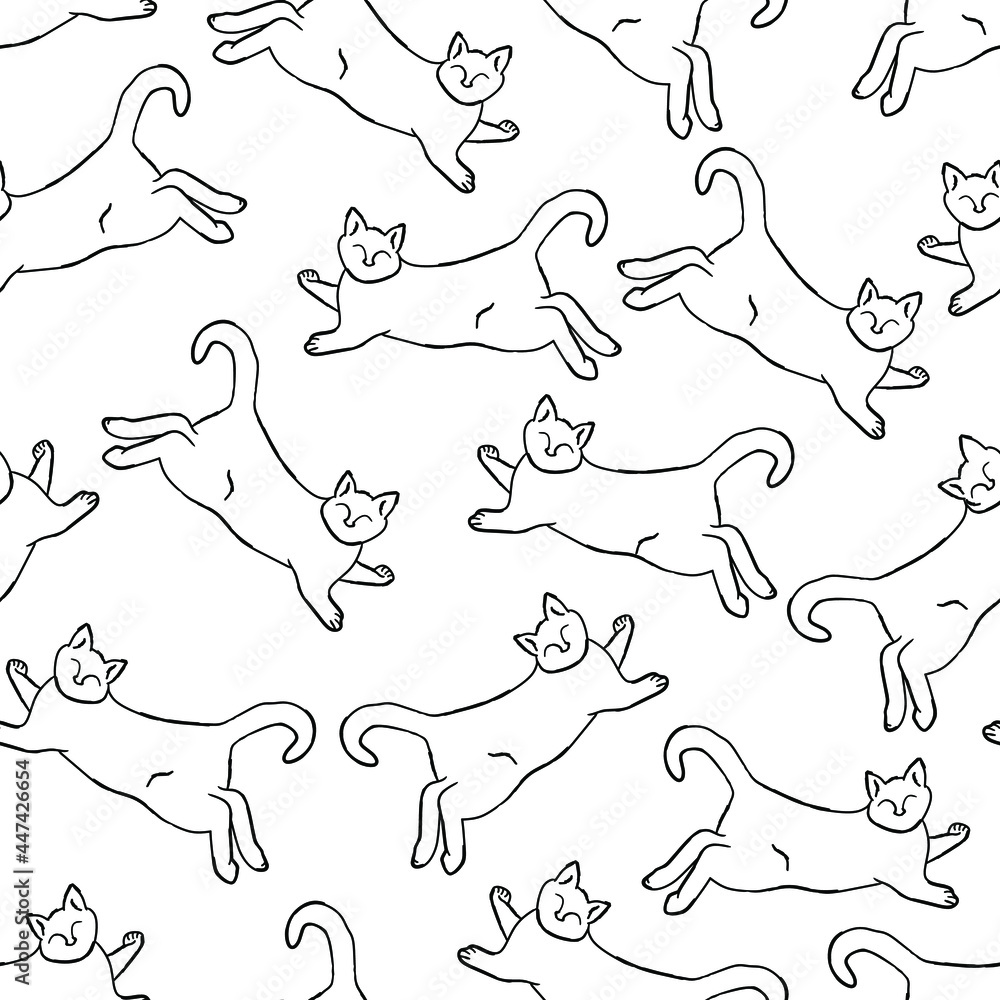 seamless pattern vector black and white cats Stock Vector | Adobe Stock