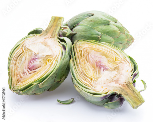 Artichoke flower edible buds isolated on white background.