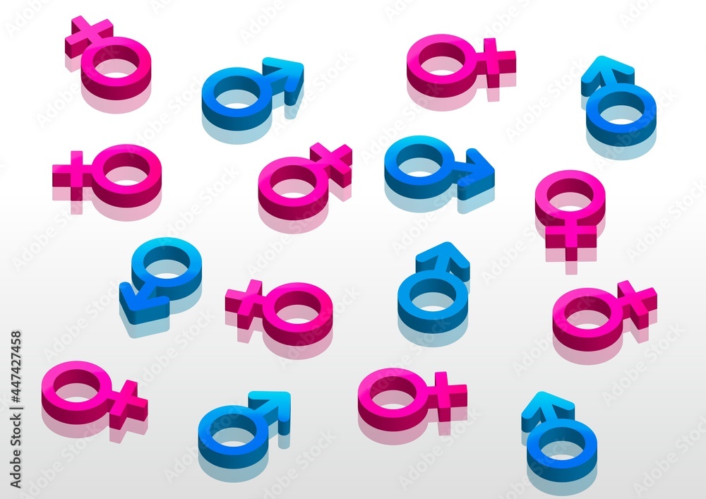 立体的な男女の性別記号が並ぶイラスト Stock Illustration Adobe Stock