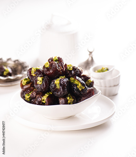 Dates fruits stuffed with pistachio nuts