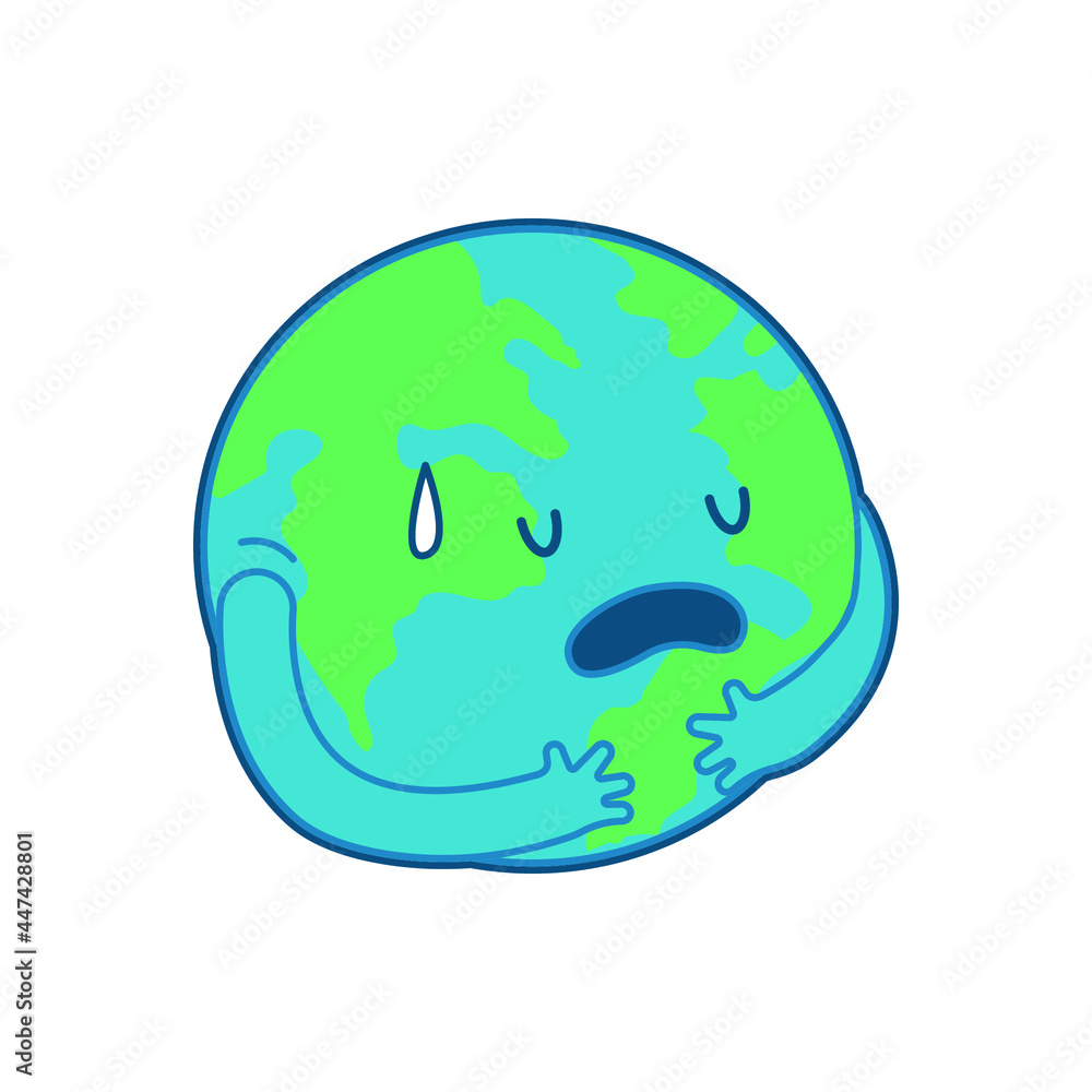 Sad Planet Earth Hold Itself. Modern Flat Vector Illustration. Social Media Template. Sad Planet Earth Hold Itself. Modern Flat Vector Illustration. Social Media Template.