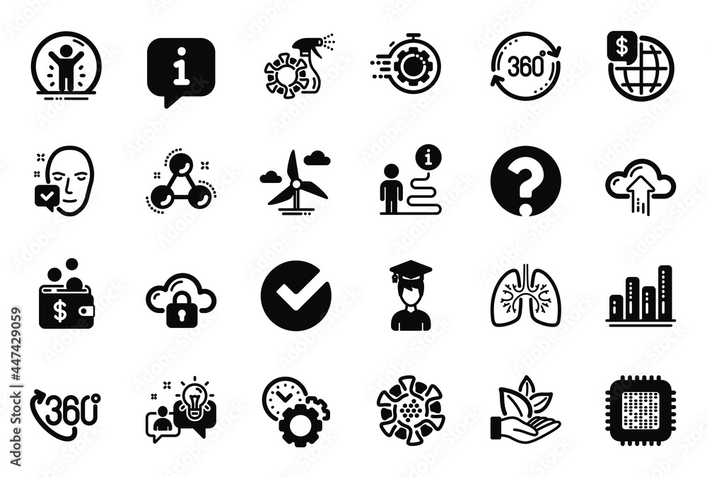 Vector Set of Science icons related to Seo timer, World money and Idea icons. Face accepted, Time management and Full rotation signs. Cloud upload, Question mark and Cpu processor. Lungs. Vector Vector Set of Science icons related to Seo timer, World money and Idea icons. Face accepted, Time management and Full rotation signs. Cloud upload, Question mark and Cpu processor. Lungs. Vector