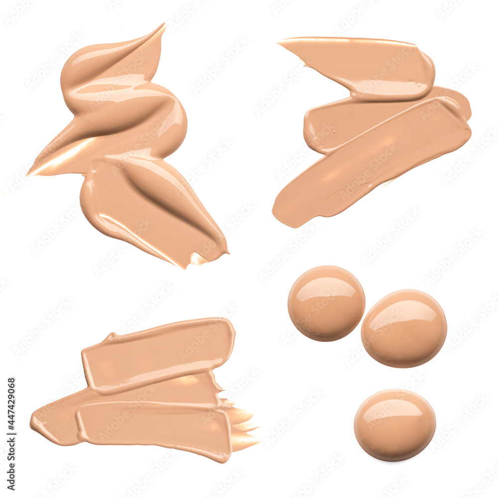 Set of smears of light beige foundation or acrylic paint, isolated on white background. Set of smears of light beige foundation or acrylic paint, isolated on white background.