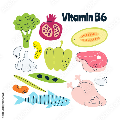 The main food sources of vitamin B6. Healthy food concept.