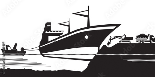 Release of a ship stranded on shore – vector illustration