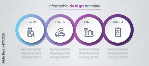 Wallpaper Mural Set line Lost baggage, Passenger ladder for plane boarding, Scale with suitcase and Mobile ticket. Business infographic template. Vector Torontodigital.ca