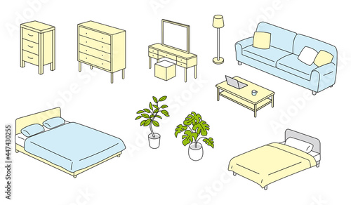 上から見た家具のベクターイラスト　