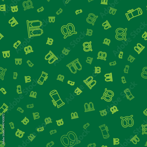 Set line Beer brewing process, tap and Pretzel on seamless pattern. Vector
