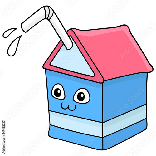 smiley face fresh milk box, doodle icon image kawaii