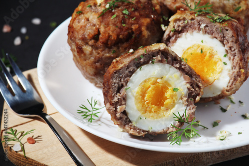Scottish eggs - national dish of the cuisine of Scotland photo