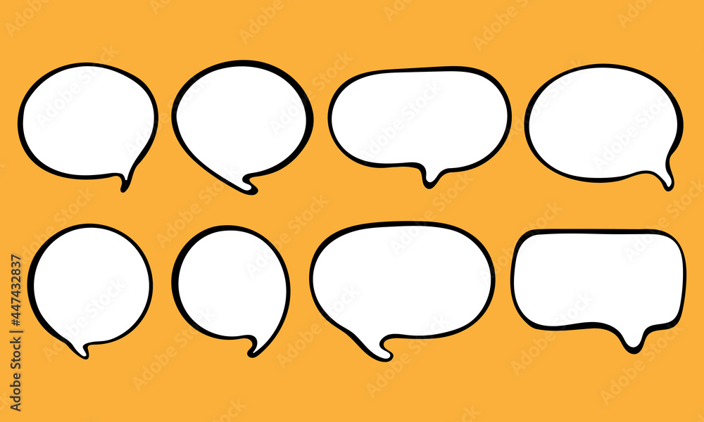 Set of speech bubble text, chatting box, message box outline cartoon vector illustration design. Balloon doodle style of thinking sign symbol. Set of speech bubble text, chatting box, message box outline cartoon vector illustration design. Balloon doodle style of thinking sign symbol.