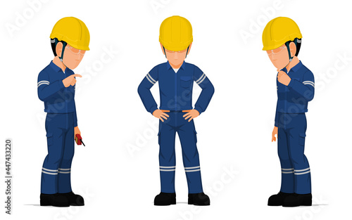 set of worker is watching something on the floor