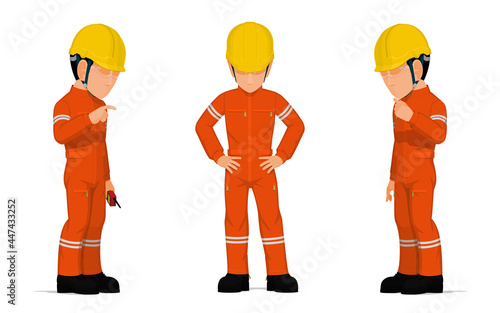 set of worker is watching something on the floor
