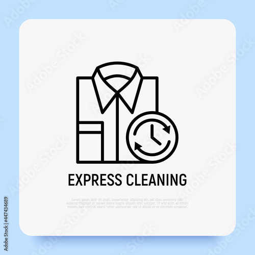 Express cleaning: folded shirt with timer. Laundry service. Thin line icon. Modern vector illustration.