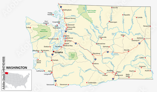 road map of the US American State of washington
