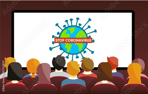 People watching STOP covid 19 presentation online. Coronavirus concept