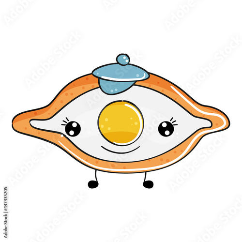 Cute kawaii khachapuri on white background. Vector illustration.