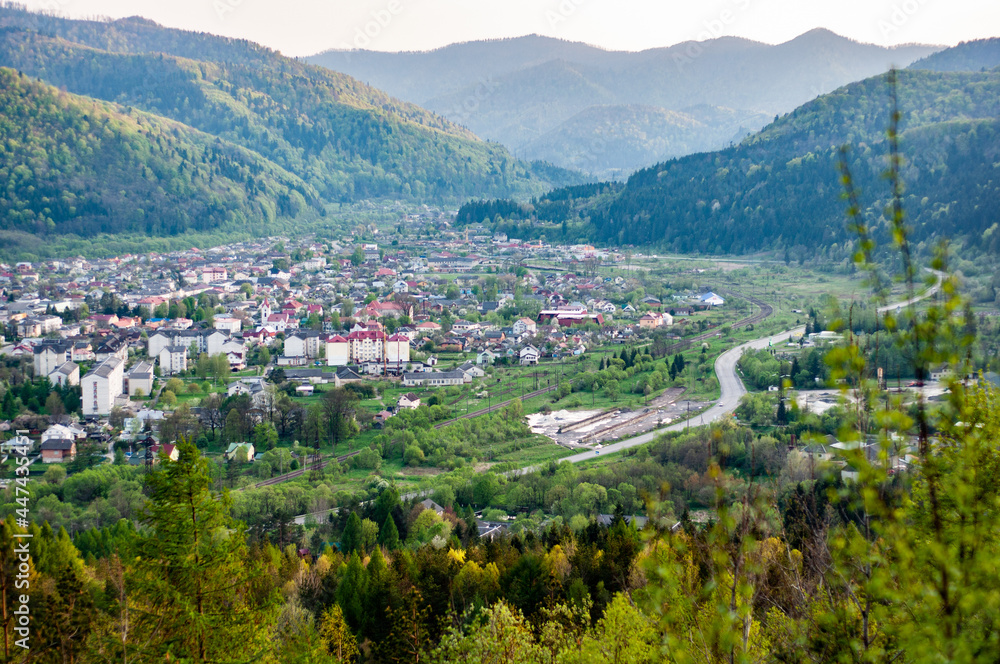 Ukraine Carpathian Mountains, Vezle nature reserve town Skole, view from mountain, autumn season, nature outdoors Ukraine Carpathian Mountains, Vezle nature reserve town Skole, view from mountain, autumn season, nature outdoors