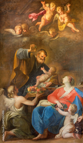 VIENNA, AUSTIRA - JULI 5, 2021: The painting of Holy Family in the church Jeusitenkirche by Andrea Pozzo from begin of 18. cent.