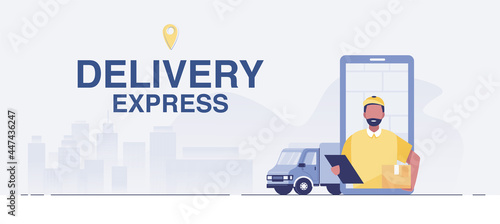 Online delivery service concept, online order tracking,Logistics and Delivery, on mobile Vector. illustration
