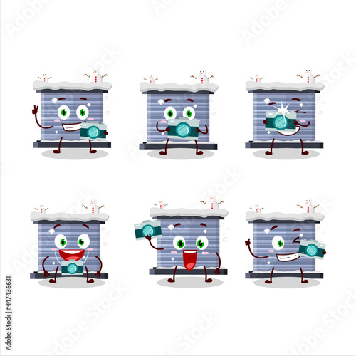 Photographer profession emoticon with chimney snow cartoon character