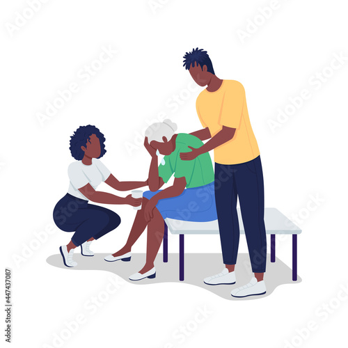 Teens comfort elderly woman semi flat color vector characters. Full body people on white. Old lady suffering from stress. isolated modern cartoon style illustration for graphic design and animation