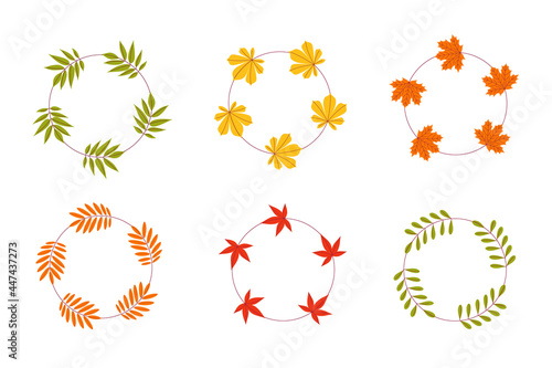 A set of vector frames made of autumn leaves on a white isolated background