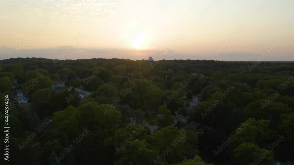 Lake Geneva, Wisconsin in Summer. Low Aerial Flight at Sunset Lake Geneva, Wisconsin in Summer. Low Aerial Flight at Sunset