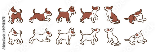 Bull terrier icon set. Cartoon dog in various poses. Vector illustration for prints  clothing  packaging  stickers.