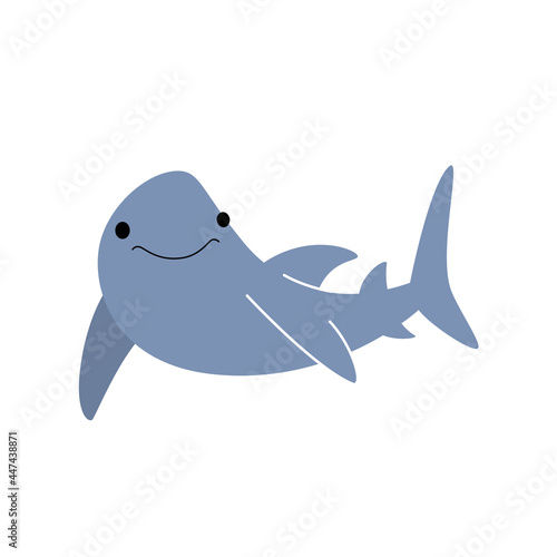 Cute shark - cartoon animal character. Vector illustration in flat style isolated on white background.