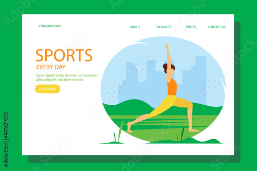 Landing page, concept illustration for healthy lifestyle, outdoor activities, exercising. illustration in flat style. 