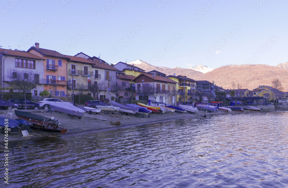 Picturesque fishing village overlooking Lake Maggiore ..Italian lakes, Piedmont, Italy.