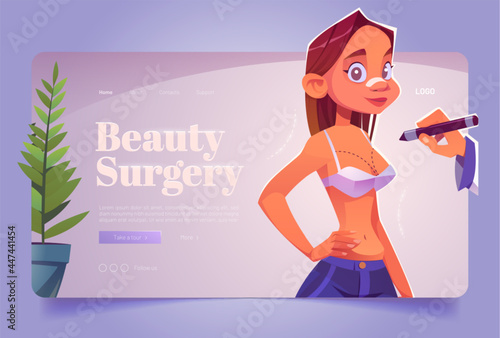 Beauty surgery banner with woman in bra
