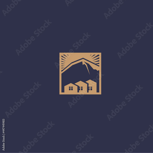house and light mountain logo design vector illustration