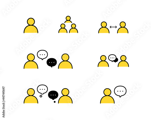 人やチームのアイコンのセット　人物　コミュニケーション　組織　ビジネス　会議　会話　ミーティング